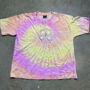 Vintage Touch Of Gold Spring Tie Dye Graphic Embroidered Butterfly tee Sz Large
